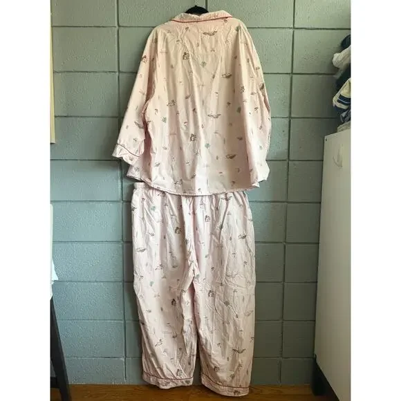 Printfresh Wood Embroidered Pajama Set in Pale Pink size 4X - Picture 3 of 5